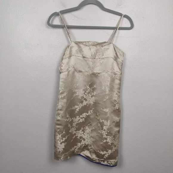 Elton John Realisation Par Tiny Dancer Dress Women Large Silk Jacquard Mini Gold - Picture 2 of 8